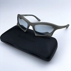 NEW Balenciaga BB0229S 002 Gunmetal Grey Mirror Bat Rectangle Unisex Sunglasses